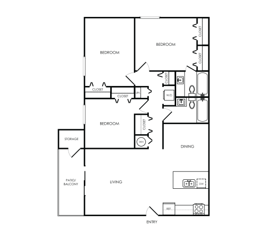 floor plan for the two bedroom apartment at The Winslow